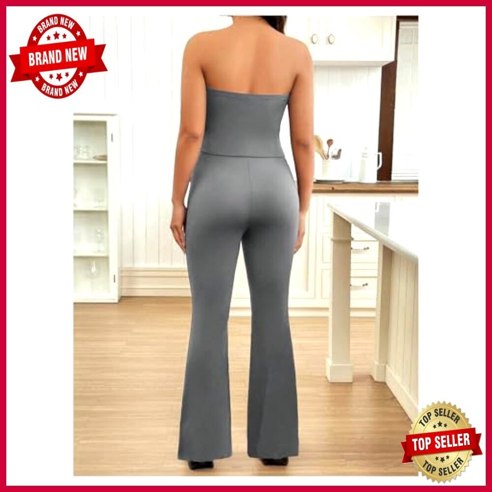 Maternity Two-Piece Set with Ruched Tube Top and Flared Pants - Picture 2 of 6